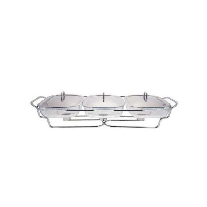 1.5 Litre, 3 Piece Glass Soup Chafing Serving Dishes Warmer - Colorless.