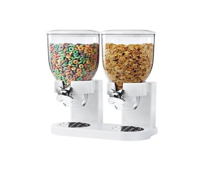 Double Kitchen Food Cereal Dispenser Storage, Organizer Container - White