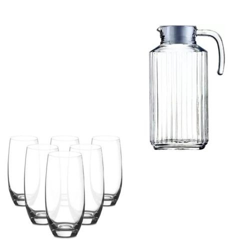 Big Glass Pitcher Jug With 6 Glasses-Transparent