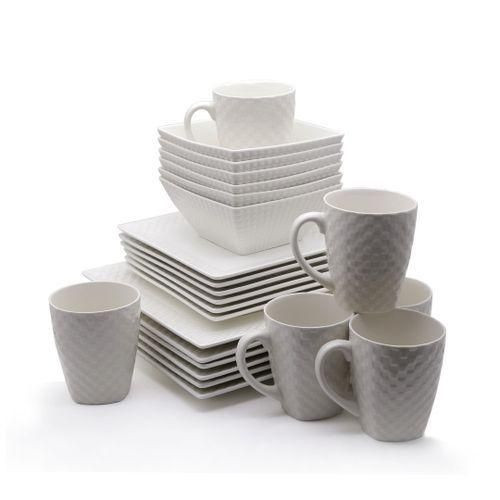 24 Pieces Ceramic Dinnerware Set Of Cups Dinner Plates Side Plates And Bowls-White