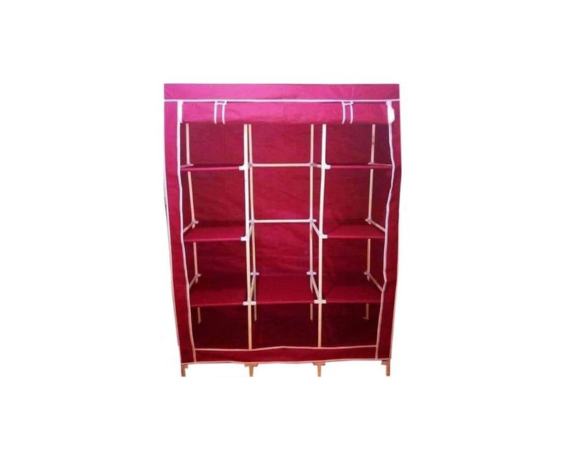 HOMMY 3 Column Portable Wardrobe- Maroon