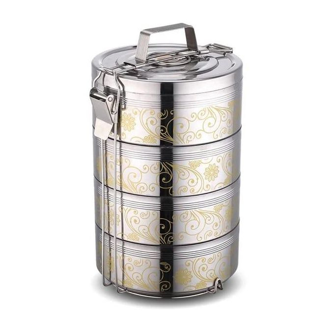 23CM Stainless Steel Air Tight 4 Layers Food Container Carrier Lunch Box Tiffin -Silver