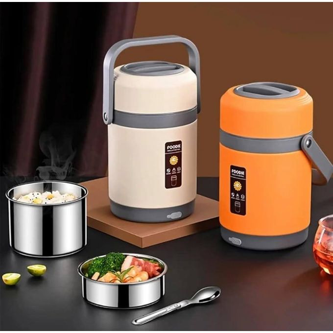2 Litre Insulated Lunch Box Warmer Heat Boxes Heating Electric Lunch Box USB Electric Heated Lunch Boxes Food Warmer Container Thermal Jar Stainless Steel Car Lunch Box Pot Bento box Flask Tiffin Suitable for Schools, Offices -Multicolor
