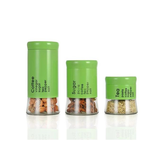 3 Piece Tea, Coffee, Spice, Sugar Bowl /Canister - Green
