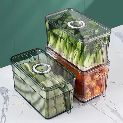 (2 Pack) Kitchen Storage Containers with Time Recorder Lid for Food Fresh Fruit Fridge Freezer Storage Bins