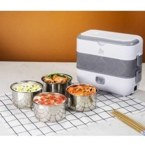 Portable Electric Lunch Box Heating Food Steamer Container - White.