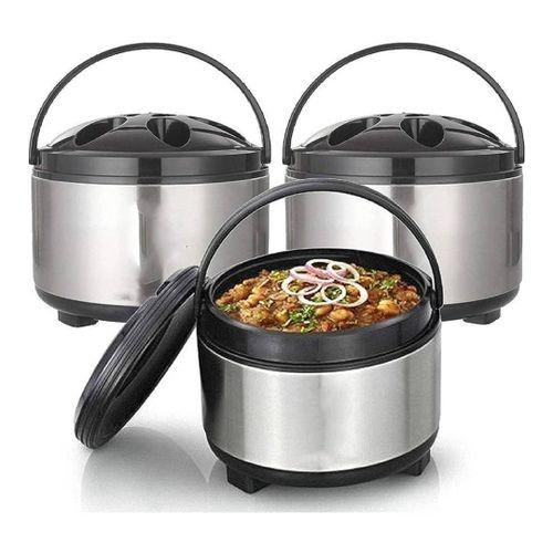 Insulated Casserole Hot Pot Thermal Serving Bowl Food Warmer 3 Piece Set Cover Design May Differ - Silver/Black