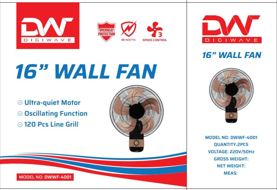 Buy One Get One Free 16 Inch 3 Speed Wall Fan - Black/ Gold