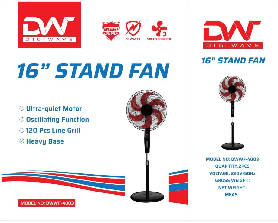 Buy One Get One Free 16 Inch 3 Speed Stand Fan With Heavy Base - Black/ Red