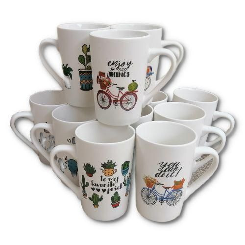 12 Pieces Multi-print Of Coffee Tea Cups Mugs- White.