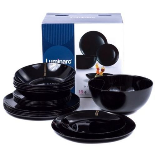 19 Piece Luminarc Plates,Side Plates And Bowls Dinner Set,Black.