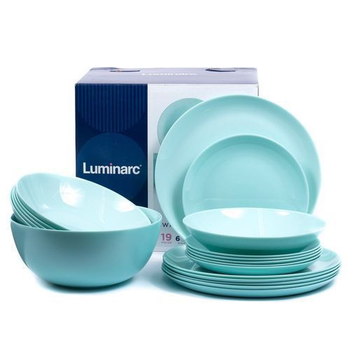 19 Piece Luminarc Plates,Side Plates And Bowls Dinner Set, Light Green.