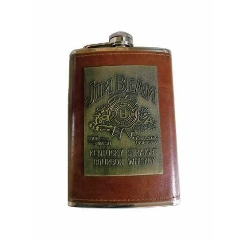 9 Oz Stainless Steel Leather Whisky Hip Flask, Pocket Bottle Storage-Brown