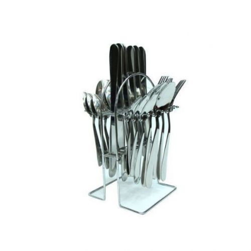 24 Pcs Set Of Cutlery And A Holder Stand - silver