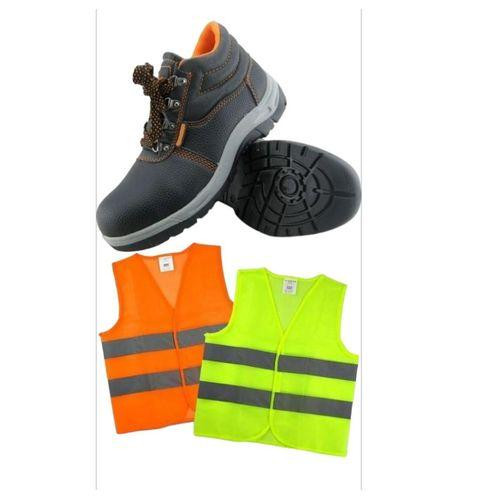 Safety Shoes Oil Resistant Boots Plus One Free Reflector Jacket Color May Differ - Black,/Orange/Green
