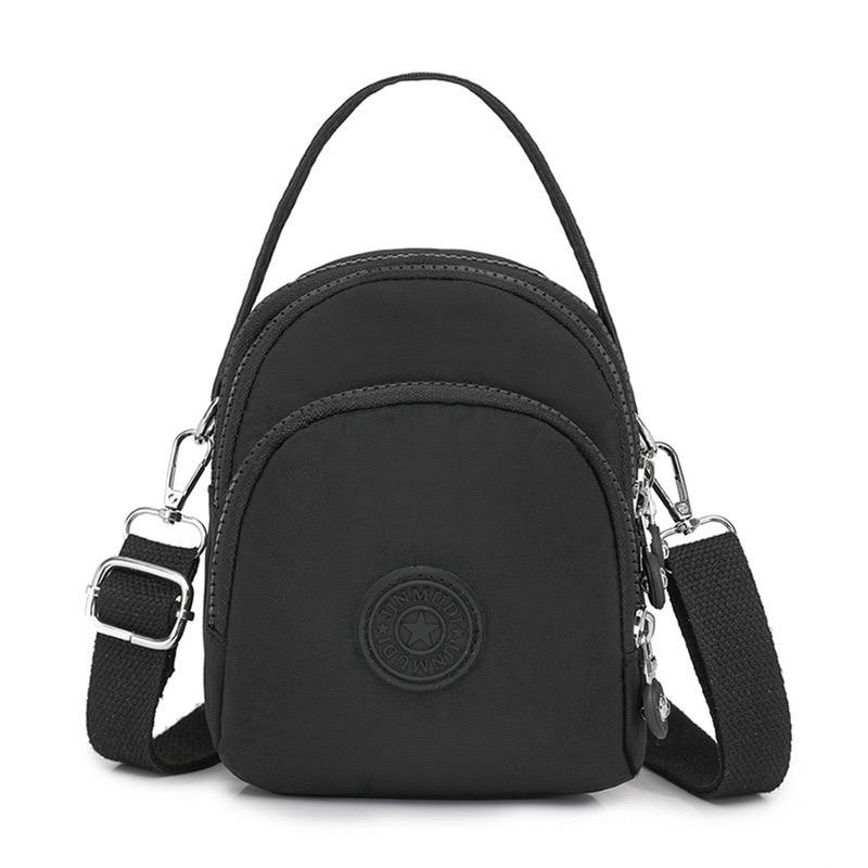 Mini Phone Bag for Women, Stylish Crossbody Bag with Multiple Layers Water-Resistant Nylon Fabric And External Headphone Jack Handbag - Red/Black/Blue