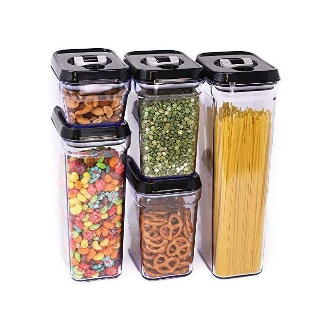 5-Piece Airtight Food Storage Containers with Black Lids - Transparent