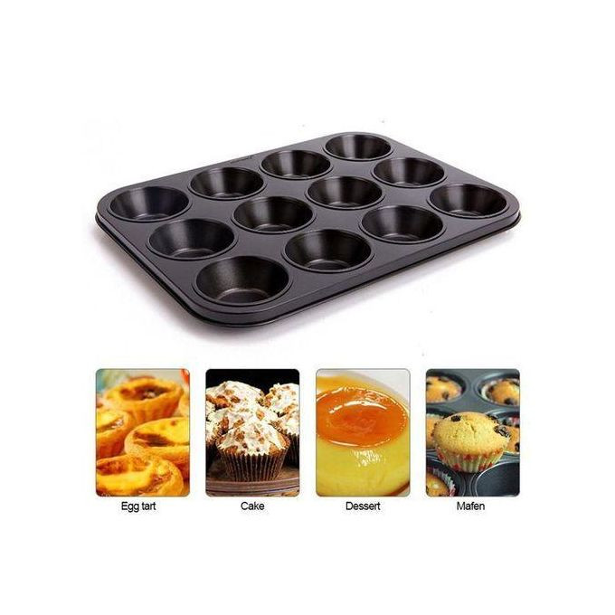 12-Hole Black Cupcake Baking Tray / Oven Pan