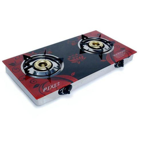 2 Burner Tempered Glass Gas Stove - Black